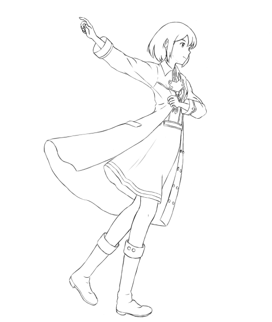 線画 赤髪の白雪姫 制服を着る白雪