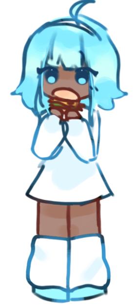 blue girl with burger
