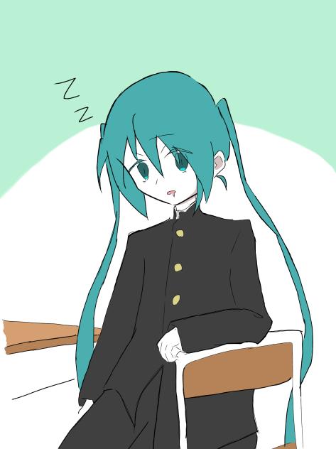 リン：ミク、聞いてた？､､､寝てる(-_-;)