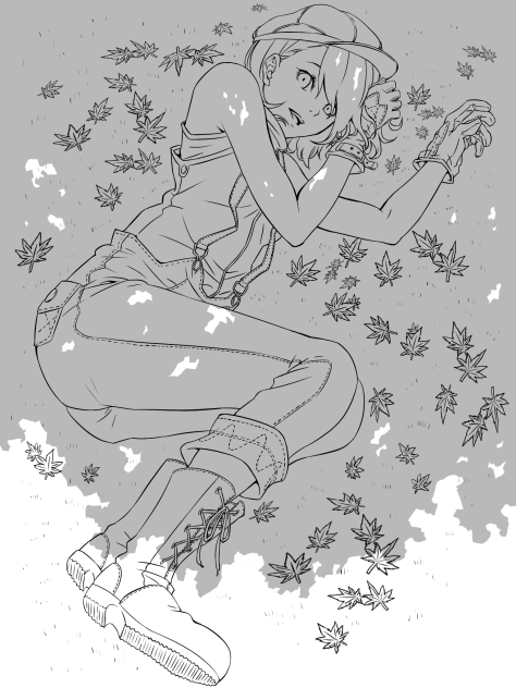 秋麗の木洩れ日差すひとときの休息(線画+木洩れ日用マスク)