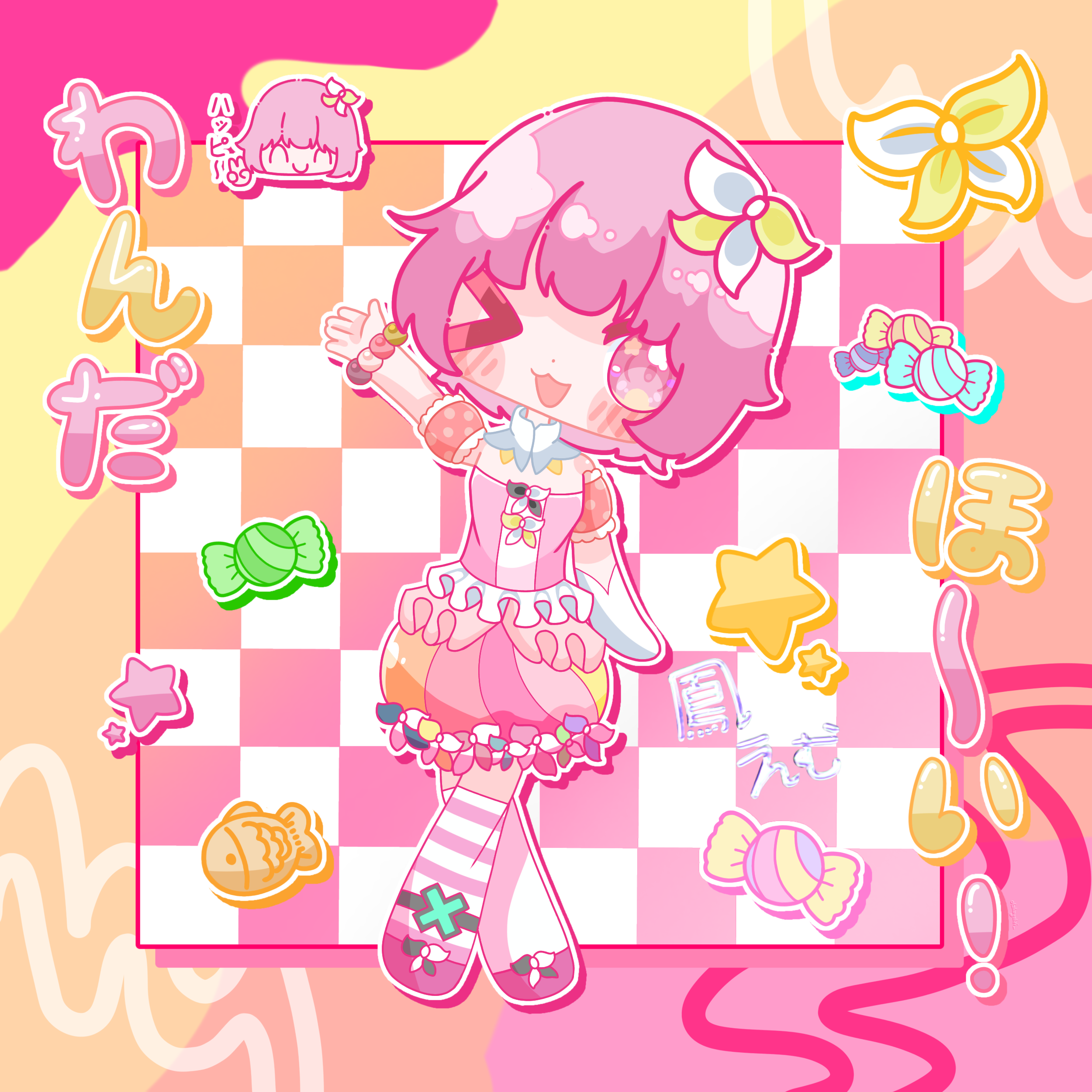 ホ*ビ様 手描きイラスト　ピンク キラキラ☆わんだほ～い！ - ibisPaint