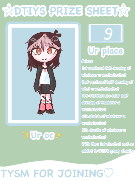 prize sheet for Dreamer!