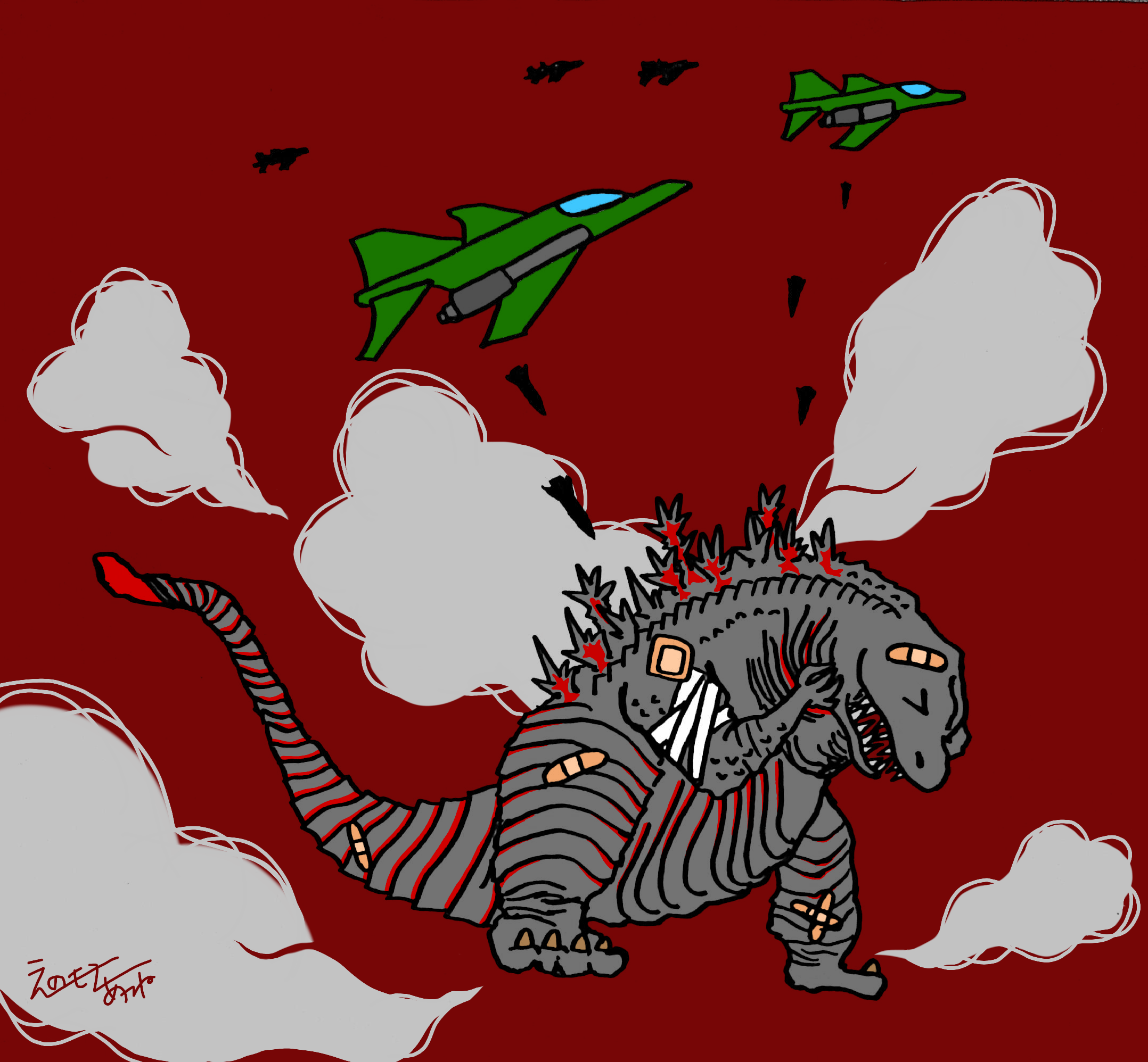 爆撃されているゴジラ Ibispaint