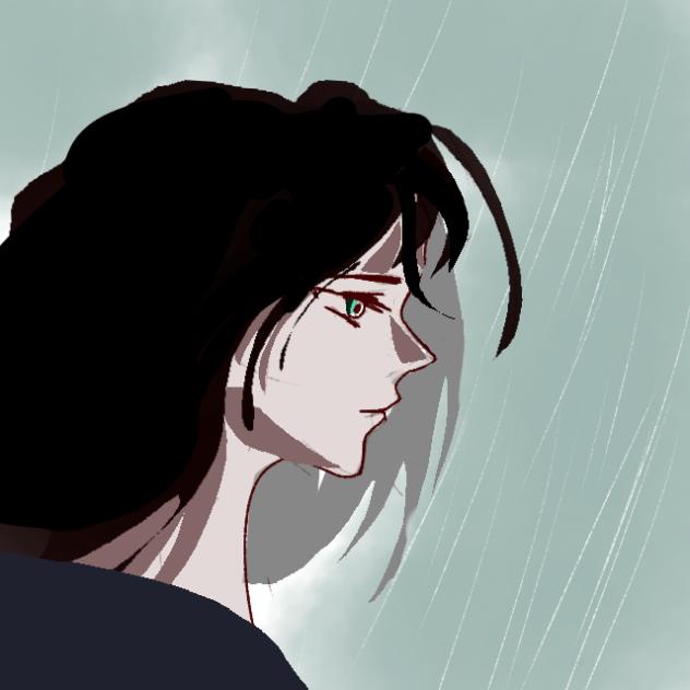 Rain fell. She remained