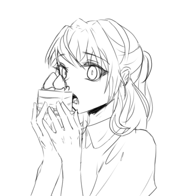 Drawing of girl eating cake