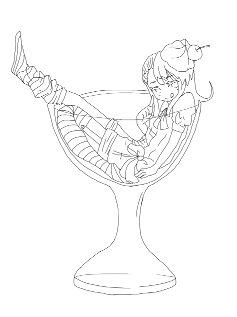 線画 プリン少女 塗ってください