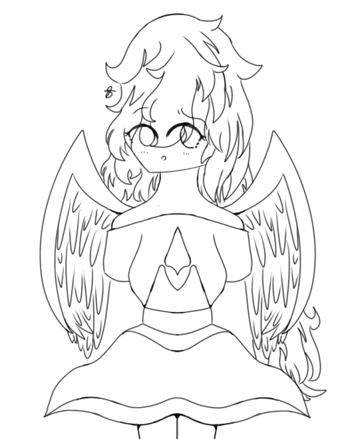 Angel with crazy hair Lineart