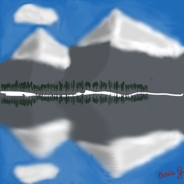 Mountain Range reflected in water - ibisPaint