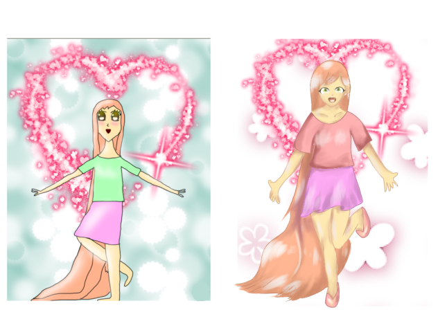 1 year ago vs now (flamingo girl)