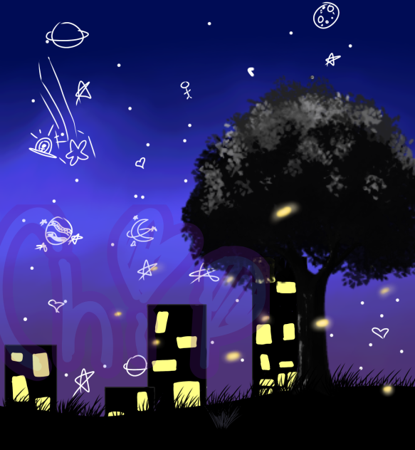 Cute spacy city background - ibisPaint