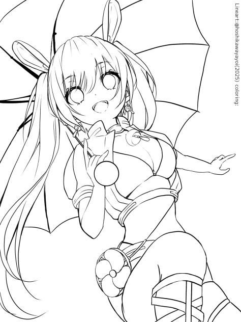 パラソルバニー(ぬりえ)