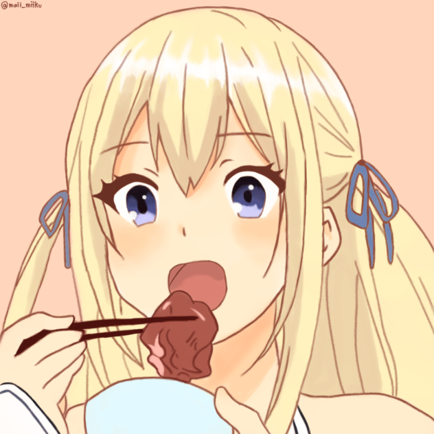Anime girl eating kaarage(Kuro’s pfp)