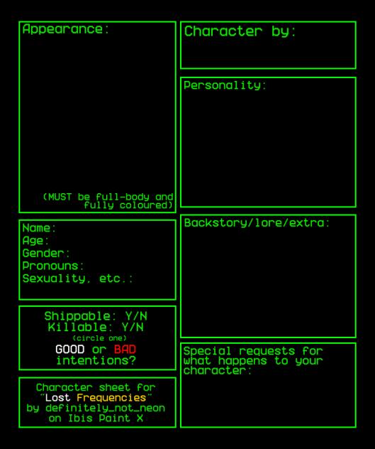 ‘’Lost Frequencies’’ Character Sheet