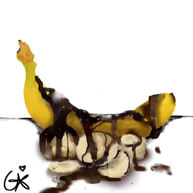 banana covered in chocolate syrup