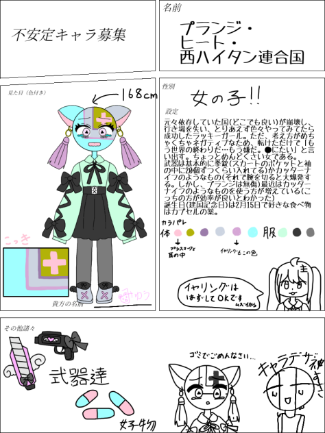 キャラ募集遅れてごめんなさい。国旗書いてなかったから再投稿