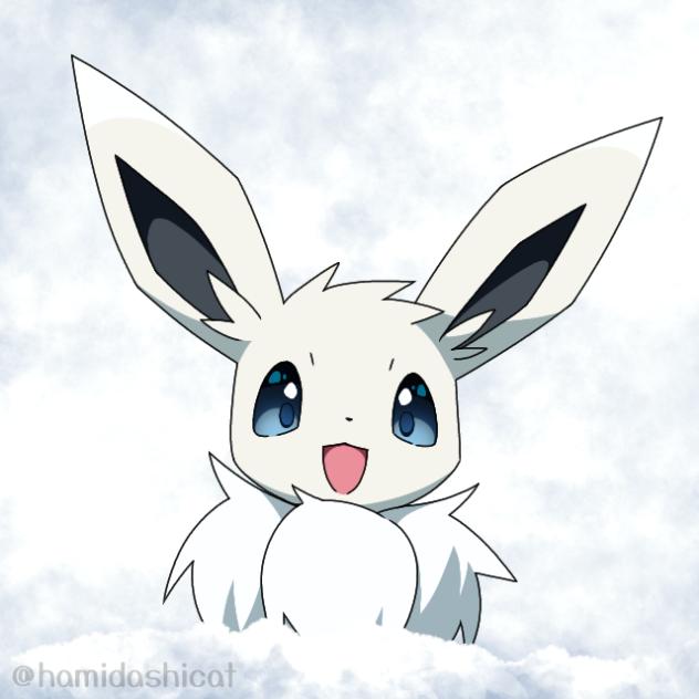 あっ！雪の中から 白いイーブイが 飛びだしてきた！