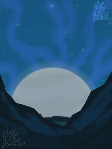 Planet behind rocks
