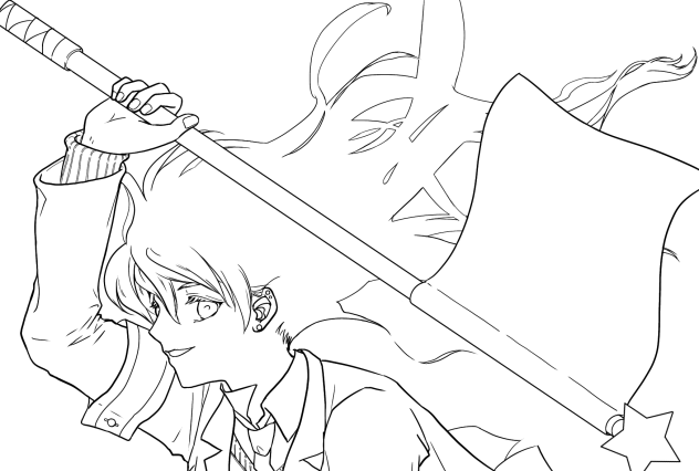 週末の落書き 37 旗を持つ少年の線画