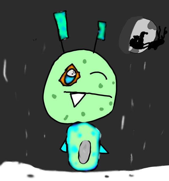 an aliens first xmas snow