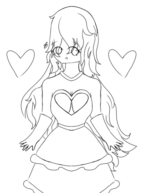 A Girl in with a Heart Lineart