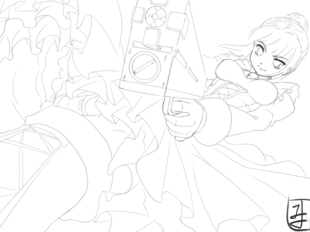 Maid in action line art