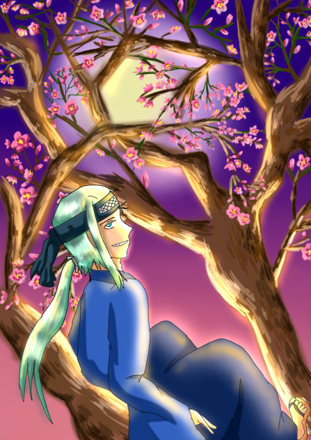 夜の梅と望月