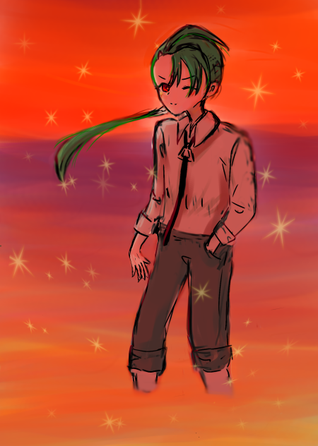 チリちゃんと夕日
