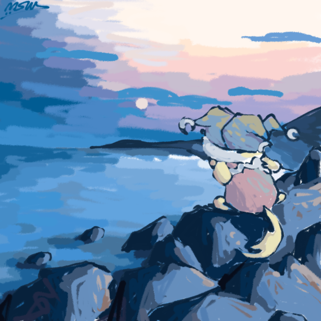 Sylvester on a Rocky beach