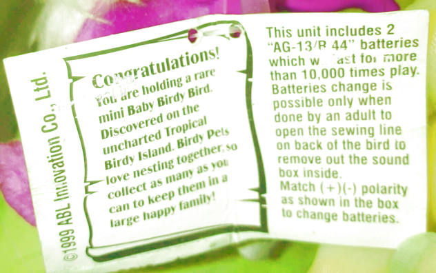 I HAVE A BIRDY BIRD WITH THIS TAG