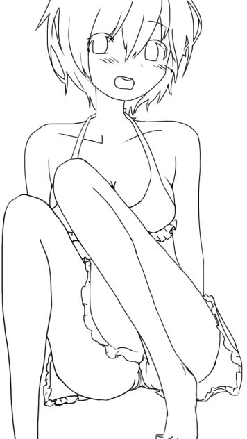 【線画】水着少女