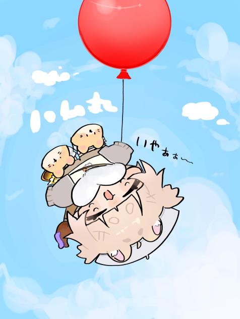 風船に飛ばされるハムさん