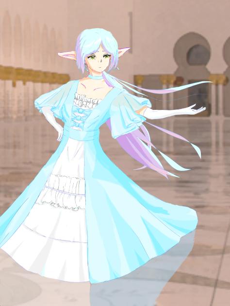 ドレスの色は水色でした