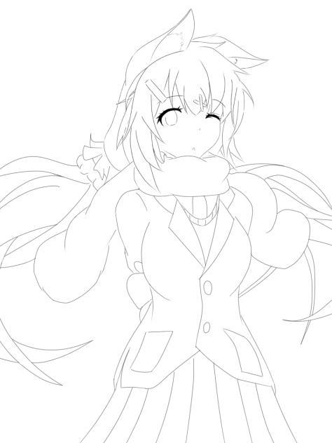 きつねみみっこ２線画