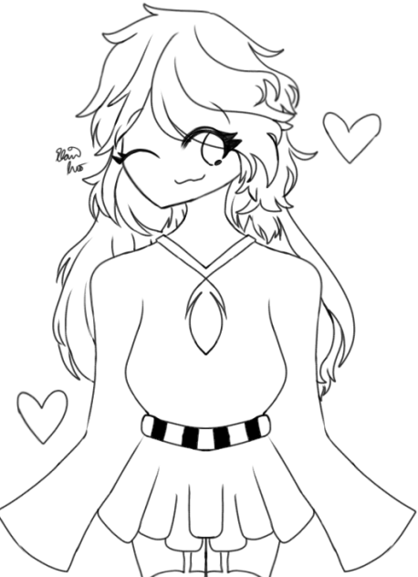 A Girl who is Winking Lineart