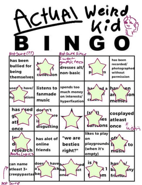 weird kid bingo