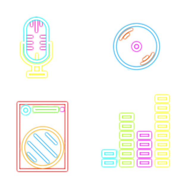 neon signs-mic🎤cd💿 speaker🔊 music wave🎶