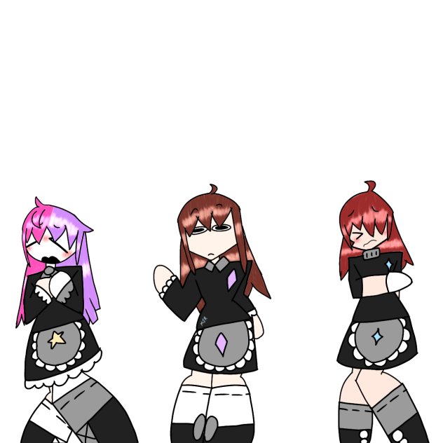 3 girls, in maid stuff