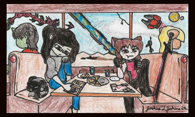 Aiko and Ryo at a restaurant.