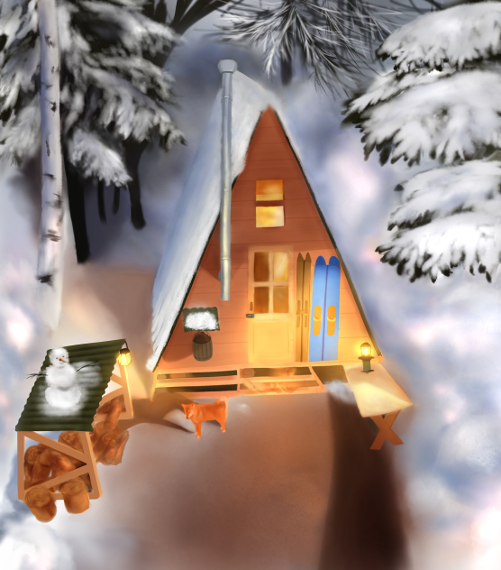Домик в зимнем лесу 🏠 ⛄ 🐕 - ibisPaint