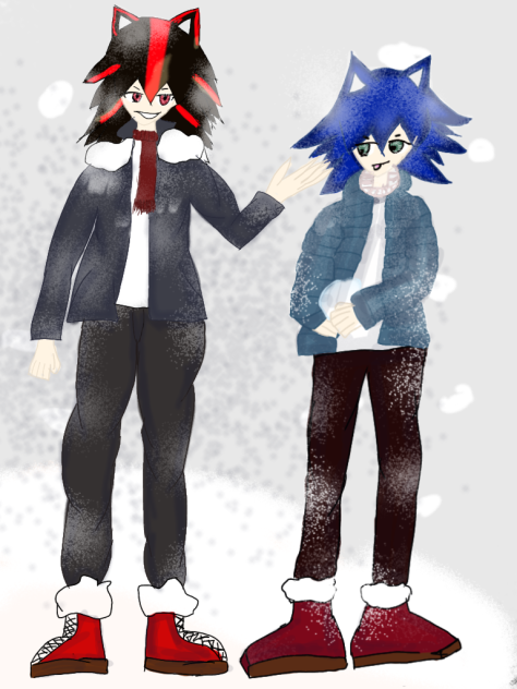 заснеженый день sonic и shadow - ibisPaint