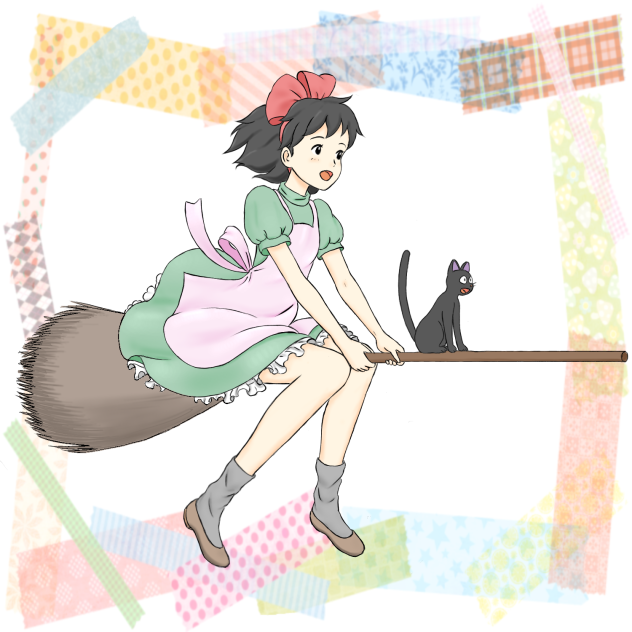 線画 魔女の宅急便 エプロンスカートのキキ