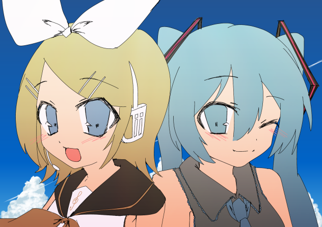 初音ミクと鏡音リン描いたよ~~