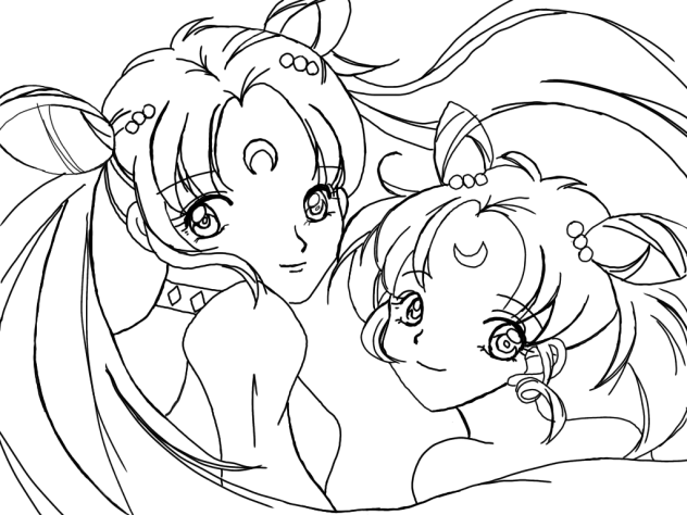 セーラームーン　ブラックレディ＆ちびうさ　塗り絵