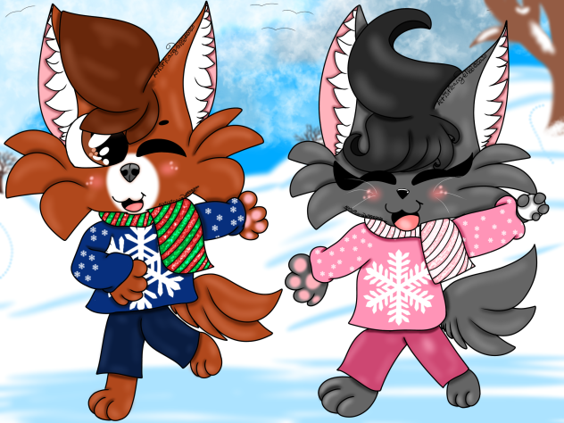 Dog And Cat Having A Snowball Fight