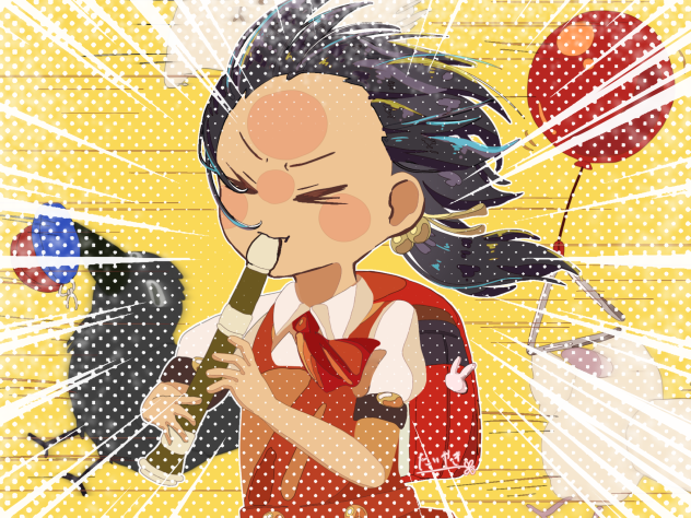 ふちどりペンで強風オールバック