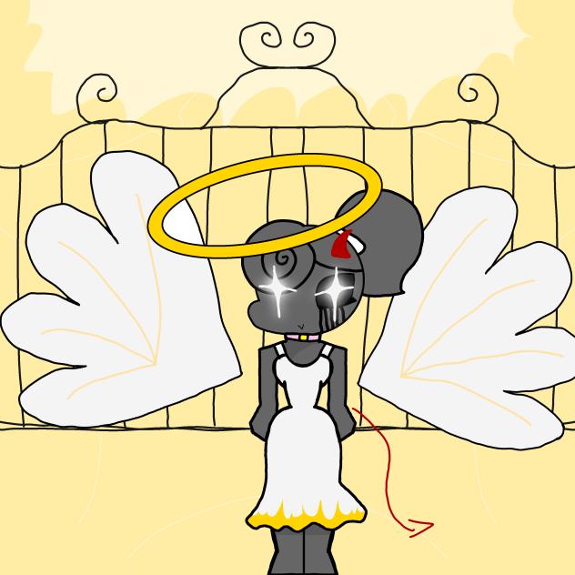 An angel grows its wings and horns 😇😈