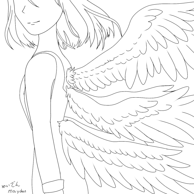 目はログアウトした女天使【線画】