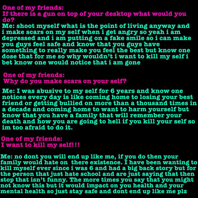 TW ….SUICIDAL THOUGHS, GUNS, SCARES