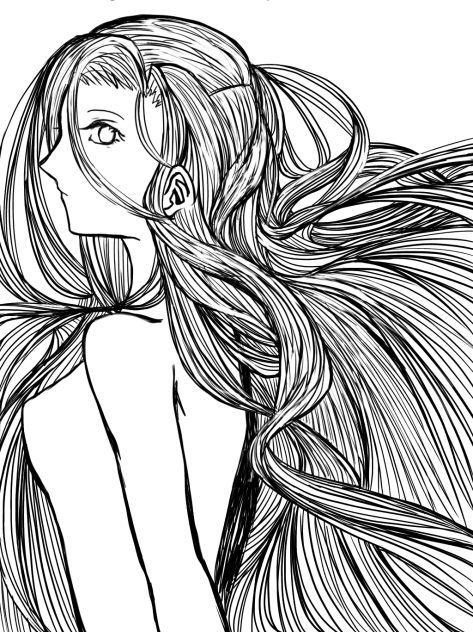 髪ブワーー（塗り絵）
