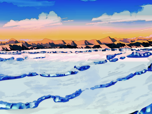 IBM1903 Frozen snow field at sunset c